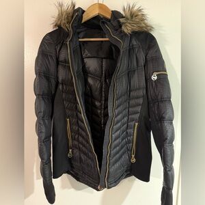 Michael Kors Black Puffer Jacket with Fur Hood